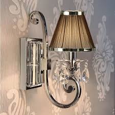 Homefocus bedside wall lamp light with outlet,living room wall lamp light,wall sconces, metal satin nickel, white fabric shade,top quality for home and hotel. Oksana Single Wall Light Brown Crystal Modern Classic Wall Lamp Ul1w1nch