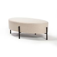 Melania Oval Ottoman In Houndstooth Pattern Linen Oval Ottoman Ottoman Patterned Linens