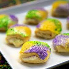 King Cake Bites Mardi Gras Food King Cake Recipe King Cake Recipe Cream Cheese