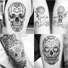 Black And White Sugar Skull Thigh Tattoo Mexican Skull Tattoo Black And White Sugar Skull Tattoos Sugar Skull Tattoo Designs Explore Sugar Skull Tattoos Mexican Skull Tattoos Skull Tattoo Design
