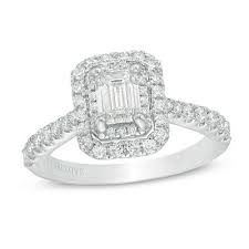 Vera Wang Love Collection 1 1 3 Ct T W Emerald Cut Diamond Double Frame Engagement Ring In 14k White Gold