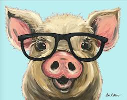 Pig Art Pig Decor Pig With Glasses Print From Original Pig Painting Funny Pig Art Cute Whimsical Pig Art By Hi Animal Canvas Paintings Pig Painting Pig Art