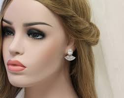 Vintage Style Bridal Earrings, Zirconia Fan Earrings, Bridesmaid Earrings,  Art Deco Crystal Earrings, CZ Wedding Earrings, Bridal Jewelry