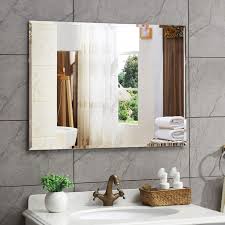 More buying choices $40.45 (4 used & new offers) funly mee 16.2 round wood framed mirror with hanging rope , wall mounted mirrors rustic brown. Amazon Com Hans Alice Beveled Bathroom Mirrors Wall Mounted Modern Frameless Mirror For Bat Black Mirror Frame Bathroom Mirror Frame Bathroom Mirror Makeover