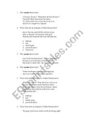 What if shakespeare had had a test audience for romeo and juliet or hamlet? English Worksheets Romeo And Juliet Act Ii Quote Quiz