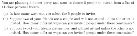 Of course, your guest list will be limited to how many people you can seat for dinner. You Are Planning A Dinner Party And Want To Choose 5 Chegg Com