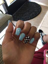 Acrylic Nails Blue And Checker Checkered Nails Trendy Nails Gel Nails