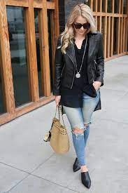 How To Wear Long Shirts W Leather Jacket And Jeans Denim Outfit For Women Denim Fashion Women Outfits