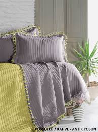 Evim Home Puskullu Yatak Ortusu Seti Kahve Antik Yosun Alkapida Com