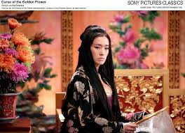 Gong Li As The Empress In Curse Of The Golden Flower Black Embroidered Dress Side View Gong Li Flower Costume Golden Flower