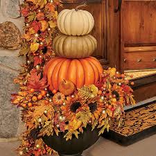 In The Subtle Tones Of The Fall Season These Pumpkin Stacks Can Be Flanked On Your Front Porch I Fall Decorations Porch Pumpkin Fall Decor Harvest Decorations