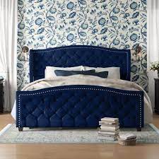 The espresso finish adds an elegant accent to your bedroom. Newbury Upholstered Panel Bed Color Navy Blue Size King Upholstered Panel Bed Upholstered Beds Panel Bed