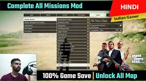 What is the first mission of gta 5? Gta 5 Offline 100 Game Save Complete All Missions Unlock All Map Complete Game Mod Hindi Youtube