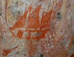 Aboriginal Rock Art Showing The White Man Ship Prehistoric Art Indigenous Art Stone Art