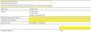 To send or receive money in the td bank account, you will need to right routing number with respect to state where you bank branch is located. Td Bank Direct Deposit Authorization Form Authorization Forms