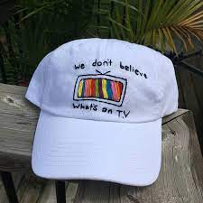 We Don T Believe Whats On T V Embroidered Baseball Cap Etsy Embroidered Baseball Caps Embroidered Tshirt Embroidered
