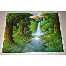 Gambar pemandangan alam air terjun seperti di atas sangat bagus untuk dijadikan wallpaper karena bisa membuat tenang bagi siapa saja yang melihatnya. Lukisan Pemandangan Air Terjun Dengan 3 Bangau Shopee Indonesia