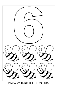 Hang around with this mischievous monkey blast off into outer space to explore new frontiers. Six Bee Numbers Coloring Pages For Kids To Print Kindergarten Coloring Pages Numbers Preschool Printable Preschool Worksheets