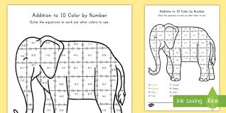 When functions contain polynomials, find the like terms and combine them to add or subtract functions. Addition To 10 Elephant Color By Number Math Worksheet
