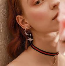 Sparkly Dangling Moon and Star Earring