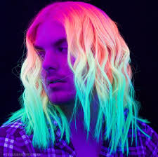 All uv reactive hair dyes in one place. Rainbow Neon Festival Hair Done With Pravana Vivids Rave Blacklight Uv Reactive Dyed Glow Hair Glow Hair Festival Hair Hair Makeup