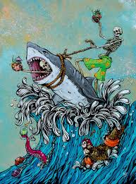 Great White Wave Shark Art David Lozeau Art Skeleton Art