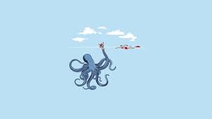 Blue Octopus In Mid Air Illustration Humor Minimalism Simple Blue Octopus Digita Cool Backgrounds Wallpapers Octopus Wallpaper Cool Wallpapers Backgrounds