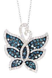 Two Tone Blue White Diamond Butterfly Pendant Necklace 1 25 Ctw On Hautelook Black Diamond Jewelry Favorite Jewelry Butterfly Pendant Necklace
