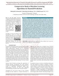 Pdf Comparative Study Of Machine Learning Algorithms For Rainfall Prediction