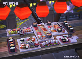Soloriya Sushi Set Sims 47 Decorative Sushi Different Variations Include Light Brown Black Red And Dark Brow Sims 4 Sims 4 Restaurant Sims 4 Kitchen
