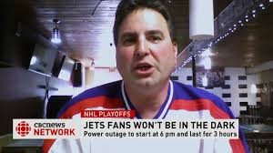 There is a scheduled power outage in Rossburn, Man. during the Jets game.  So they're going to have a viewing party at a local hotel with a  diesel-powered generator., John Kostecki, who owns the ...