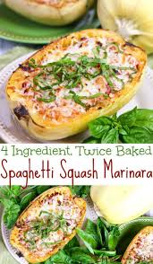 Healthy 4 Ingredient Twice Baked Spaghetti Squash Marinara With Tomatoes And Cheese Baked Spaghetti Squash Baked Spaghetti Spaghetti Squash Recipes Healthy