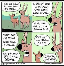 From Awoocomic On Instagram Facebook The Real Reason Why Deer Don T Move In The Face Of An Oncoming Ca Stupid Funny Memes Funny Memes Funny Relatable Memes