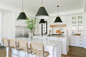 kitchen with black cone pendant lights