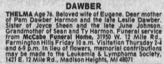 Obituary for THELMA DAWBER - Newspapers.com™