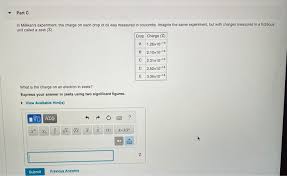 Solved Part C In Millikan S Experiment The Charge On Eac Chegg Com