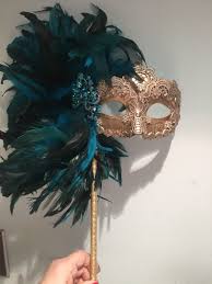 Mask On A Stick Feather Mask Mardi Gras Etsy Masks Masquerade Feather Mask Mask Party
