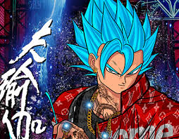 Goku's 21st outfit, which is halal goku, a popular meme in the dragon ball and anime community where goku wears a white outfit with the arabic writing of the word god or allah on it, while also having a beard. Goku In Supreme Stuff On Behance