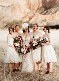 White Lace Bridesmaids Retro Wedding Dresses Tea Length Bridesmaid Dresses Bridesmaid