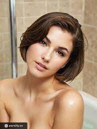 photo of cute angry model from working out in bathroom with hexagonal face  shape and blonde