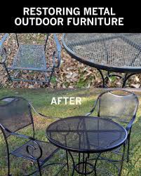 Restore Metal Outdoor Furniture To Like New Metal Patio Furniture Wrought Iron Patio Furniture Patio Furniture Makeover
