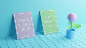 Two Poster Mockup Lean At Pastel Color Blue Wall In 2020 Poster Mockup Blue Walls Poster Display
