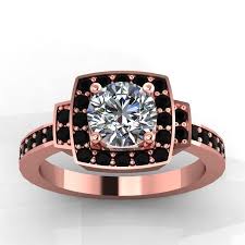 Black And Gold Ring 14k Rose Gold Black Diamond Ring With Moissanite Center Stone By Eternity Collection Rose Gold Black Diamond Ring Rose Gold Black Diamond Black Gold Ring