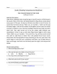 Coldest Night Of The Year Third Grade Reading Worksheets Comprehension Worksheets Reading Comprehension Worksheets Reading Comprehension