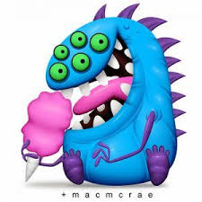 Happy Blue Monster Eating Cotton Candy Monster Artwork Monster Quilt Funny Monsters