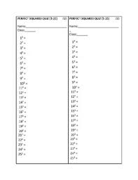 Perfect Squares Quiz 1 25 By Amy Bryant Teachers Pay