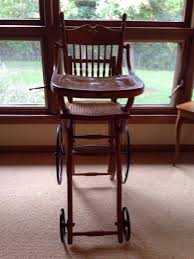 Antique 1900 S Baby Highchair Stroller Convertible Wheels Cane Seat Baby High Chair Chair High Chair