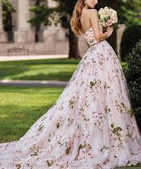 Strapless Organza Floral Print Wedding Gown Colored Wedding Dresses Pink Wedding Dresses Floral Wedding Dress