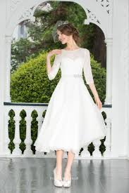 Fashion A Line Short Tea Length Chiffon Lace Wedding Dress With Sleeves Wedding Dress Sleeves Tea Length Wedding Dress Fall Bridesmaid Dresses