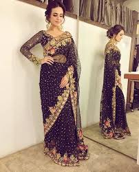 Pakistani Saree By Tena Durrani New Saree Blouse Designs Pakistani Wedding Outfits Pakistani Dresses